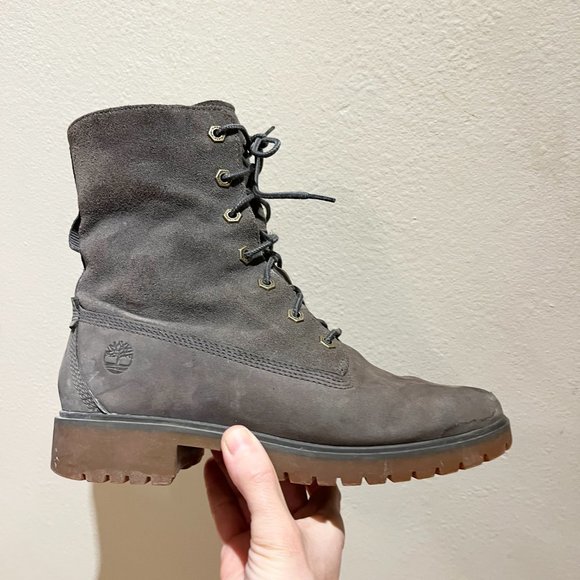 Grey Waterproof Fold-Down Boots - Leather - Timberland - Size 9 Women’s - Picture 10 of 12
